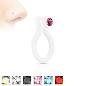 Fake piercing do nosa z Bioflexu, trblietavý zirkónik, rôzne farby - Farba zirkónu: Ružová - P