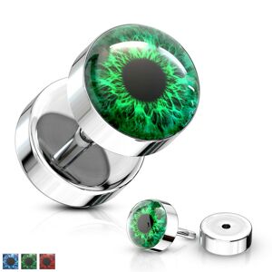 Falošný plug z ocele 316L - farebné oko s čiernou zrenicou, číra glazúra - Farba piercing: Zelená