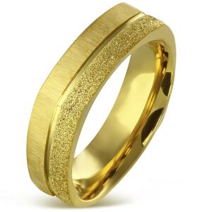 Hranatý prsteň z chirurgickej ocele zlatej farby - pieskovaný a saténový pás, 7 mm - Veľkosť: 63 mm