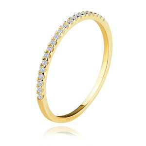Jemný prsteň zo žltého zlata 585 - línia z okrúhlych čírych zirkónov, 1,2 mm - Veľkosť: 52 mm