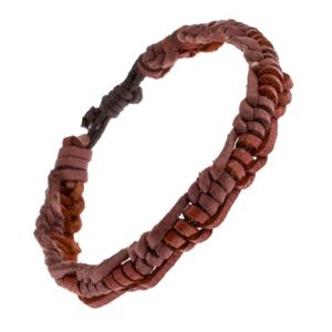 Kožený pletenec na ruku - karamelové a ružovo-hnedé prúžky