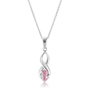 Lesklý náhrdelník - špicatá osmička a ružový zrnkový zirkón, striebro 925