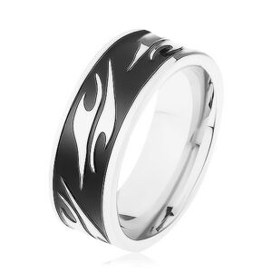 Lesklý prsteň z chirurgickej ocele, čierny pás zdobený motívom tribal - Veľkosť: 62 mm