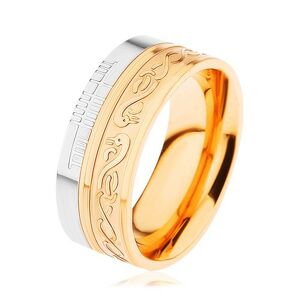 Lesklý prsteň z ocele 316L, zlatá a strieborná farba, špirála, had, zárezy - Veľkosť: 57 mm
