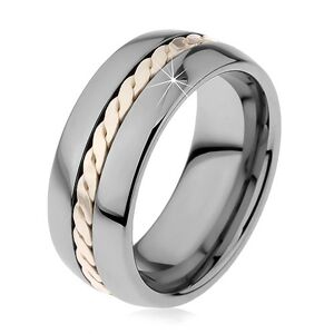 Lesklý prsteň z volfrámu s pleteným vzorom striebornej farby, 8 mm - Veľkosť: 61 mm