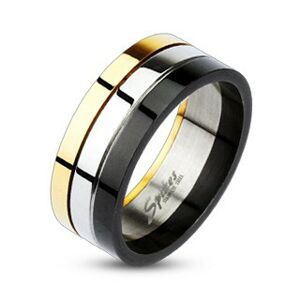 Lesklý trojfarebný prsteň z ocele - Veľkosť: 61 mm