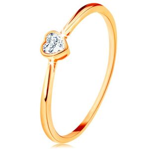 Lesklý zlatý prsteň 585 - číre zirkónové srdiečko s lesklým lemom - Veľkosť: 59 mm