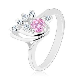 Ligotavý prsteň, asymetrická kvapka zdobená zirkónmi čírej a ružovej farby - Veľkosť: 52 mm