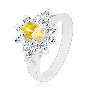 Ligotavý prsteň, oválny zirkón žltej farby, kontúra z čírych zirkónikov - Veľkosť: 56 mm