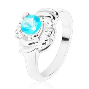 Ligotavý prsteň s čírymi oblúčikmi, svetlomodrý okrúhly zirkón, polmesiačiky - Veľkosť: 49 mm