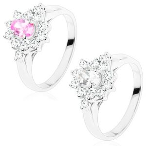 Ligotavý prsteň s hladkými ramenami, kvet s brúseným oválom, číre lupene - Veľkosť: 59 mm, Farba: Číra