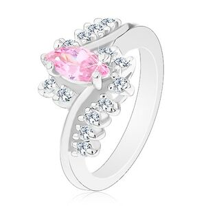 Ligotavý prsteň so striebornou farbou, ružové zrnko, zirkónové číre línie - Veľkosť: 55 mm
