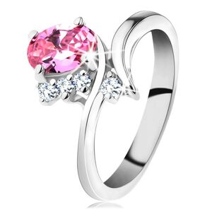 Ligotavý prsteň so zahnutými ramenami, ružový oválny zirkón, čire zirkóniky - Veľkosť: 56 mm