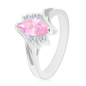 Ligotavý prsteň so zárezom na ramenách, zirkóny v ružovej a čírej farbe - Veľkosť: 58 mm
