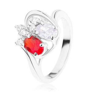 Ligotavý prsteň z ocele, červený a fialový zirkónový ovál, číre zirkóniky - Veľkosť: 52 mm