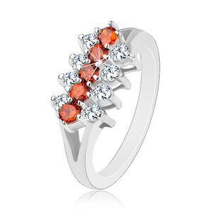 Ligotavý prsteň zdobený líniami oranžových a čírych zirkónikov - Veľkosť: 52 mm