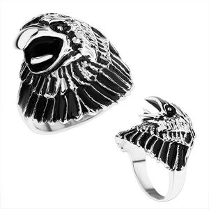 Masívny prsteň z ocele 316L, hlava orla s patinou, lesklé ramená - Veľkosť: 63 mm