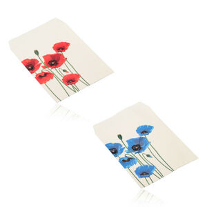 Menšia darčeková obálka z papiera, krémovej farby s motívom vlčích makov - Farba: Modrá