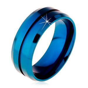 Modrý prsteň z chirurgickej ocele, úzky zárez v strede, skosené okraje, 8 mm - Veľkosť: 67 mm