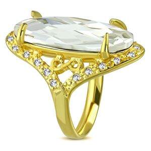 Mohutnejší prsteň zlatej farby z ocele - číry brúsený zirkón, symbol nekonečna - Veľkosť: 56 mm
