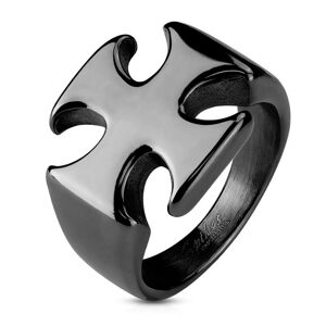 Mohutný čierny prsteň z ocele 316L, hladký lesklý maltézsky kríž - Veľkosť: 65 mm