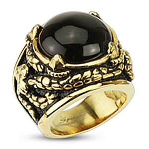 Mohutný prsteň zlatej farby z chirurgickej ocele, ónyx v dračích pazúroch - Veľkosť: 66 mm