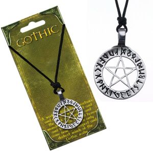 Náhrdelník so šnúrkou - magický pentagram s runami v kruhu