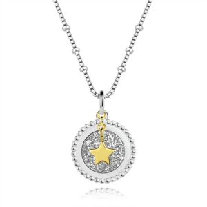Náhrdelník zo striebra 925 - kruh, strieborné glitre, hviezda zlatej farby