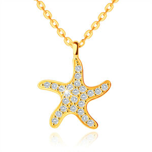 Náhrdelník zo žltého 9K zlata - ligotavá morská hviezdica, zirkóny, retiazka z plochých očiek
