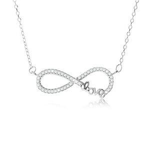 Nastaviteľný náhrdelník - striebro 925, prívesok znak nekonečna s kamienkami, nápis "Love"