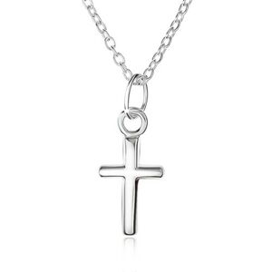 Nastaviteľný strieborný 925 náhrdelník, latinský kríž na retiazke z oválnych očiek