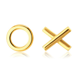 Náušnice z 9K žltého zlata - symbol "XO" - Objatia a Bozky, puzetky