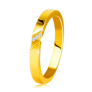 Obrúčka v žltom 14 K zlate - prsteň s jemným zárezom a zirkónovou líniou - Veľkosť: 51 mm