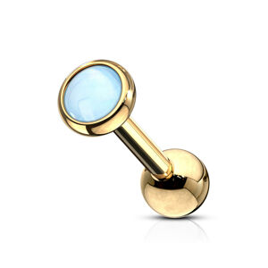Oceľový 316L piercing do ucha, zlatá farba - polgulička, modrá farba, epoxidová vrstva