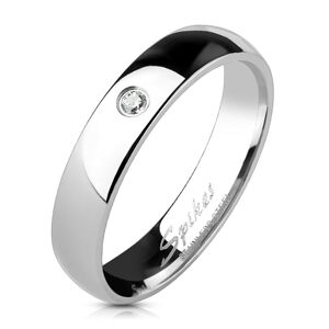 Oceľový lesklý prsteň - číry zirkón, 4 mm - Veľkosť: 52 mm