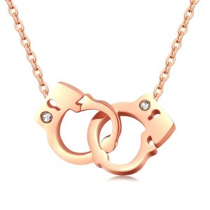 Oceľový náhrdelník medenej farby - prepojené putá, drobný zirkón