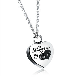 Oceľový náhrdelník, strieborná farba - prívesok srdce "Always in my heart" - navždy v mojom srdci