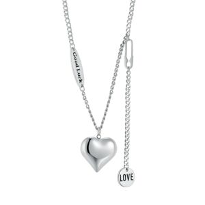 Oceľový náhrdelník - veľké srdce, známky s nápismi "Good Luck" a "LOVE"