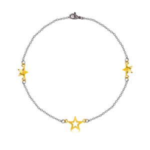 Oceľový náramok - tri hviezdy v zlatej farbe, jemná retiazka