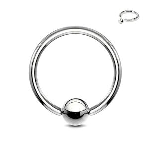 Oceľový piercing - krúžok a gulička striebornej farby, hrúbka 1 mm - Hrúbka x priemer x veľkosť guličky: 1 mm x 10 mm x 3 mm