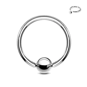 Oceľový piercing - krúžok a gulička striebornej farby, hrúbka 1,2 mm - Hrúbka x priemer x veľkosť guličky: 1,2 mm x 13 mm x 4 mm