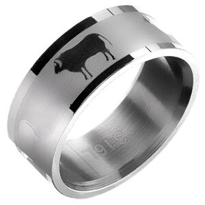 Oceľový prsteň 316L - hladká obrúčka s motívom býka - Veľkosť: 51 mm
