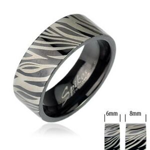Oceľový prsteň - čierna zebra - Veľkosť: 62 mm