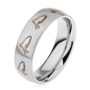 Oceľový prsteň - čierne delfíny - Veľkosť: 59 mm