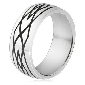Oceľový prsteň, čierne zárezy, vzor z elíps a kosoštvorcov - Veľkosť: 56 mm