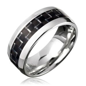 Oceľový prsteň - čierny karbónový pásik - Veľkosť: 65 mm