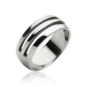 Oceľový prsteň - dva vyrezané pruhy - Veľkosť: 65 mm