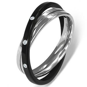 Oceľový prsteň - dvojitý, striebornej a čiernej farby - Veľkosť: 61 mm