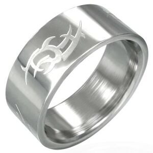 Oceľový prsteň lesklý, matný Tribal symbol - Veľkosť: 54 mm