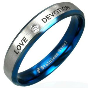 Oceľový prsteň LOVE DEVOTION so zirkónom - Veľkosť: 54 mm